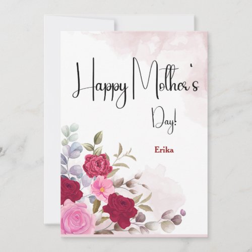 Name Personalized Pink Floral Mothers Day Card