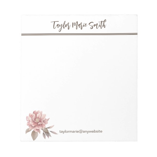 Name Personalized Pink Peony Flower Notepad (Front)