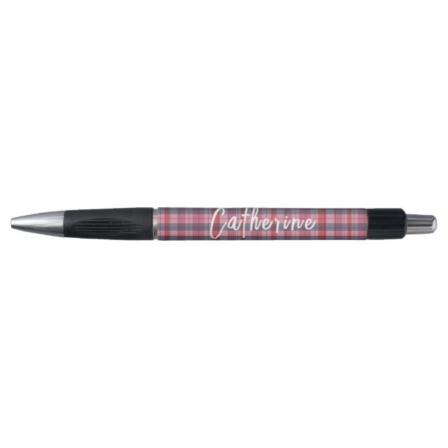 Name Personalized Pink Plaid Pen | One Owl Artist (Front)