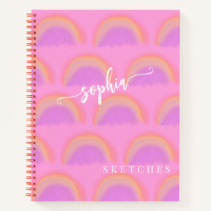 Name personalized rainbow pattern sketchbook notebook