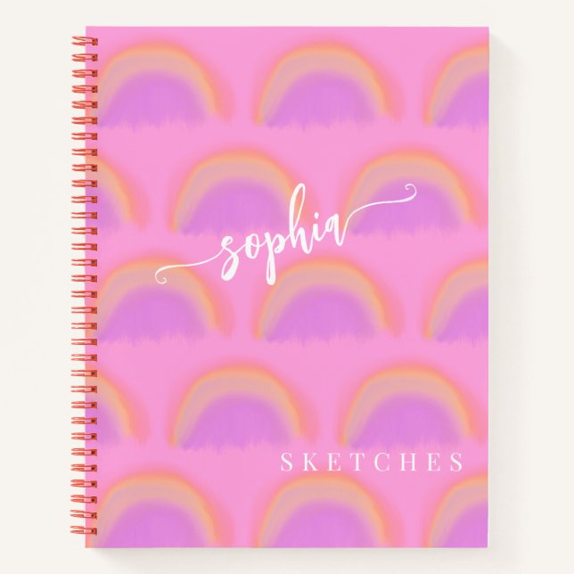 Name personalized rainbow pattern sketchbook notebook (Front)