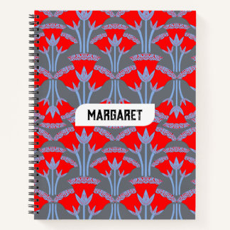 Name Personalized Red Bellflower Spiral Notebook