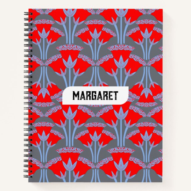 Name Personalized Red Bellflower Spiral Notebook (Front)