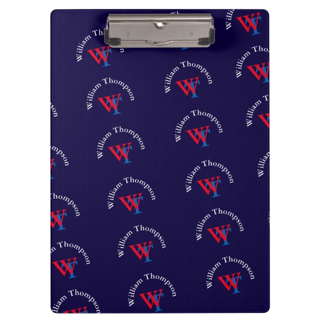 Name Personalized red / blue monogrammed Clipboard (Front)