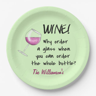 Name Personalized Red Wine Funny Saying Green Paper Plates