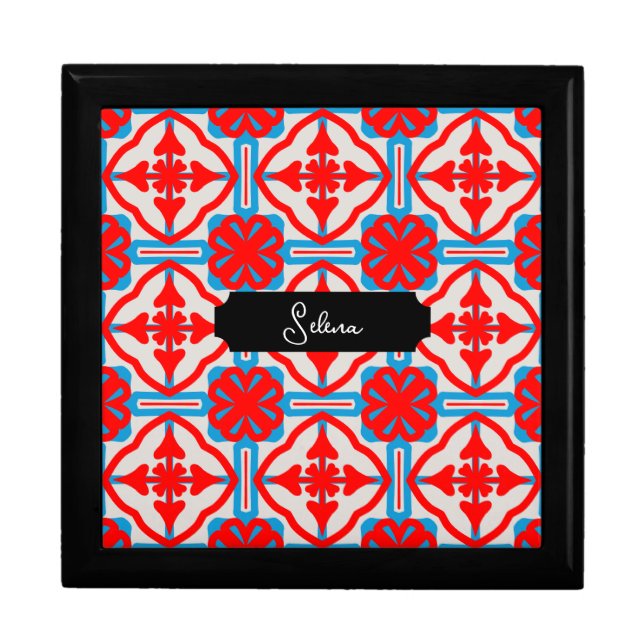 Name Personalized Red Wooden Jewelry Keepsake Box (Front)