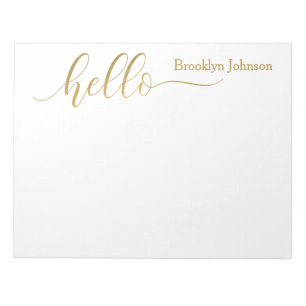 Name Personalized Stylish Gold "Hello" Notepad