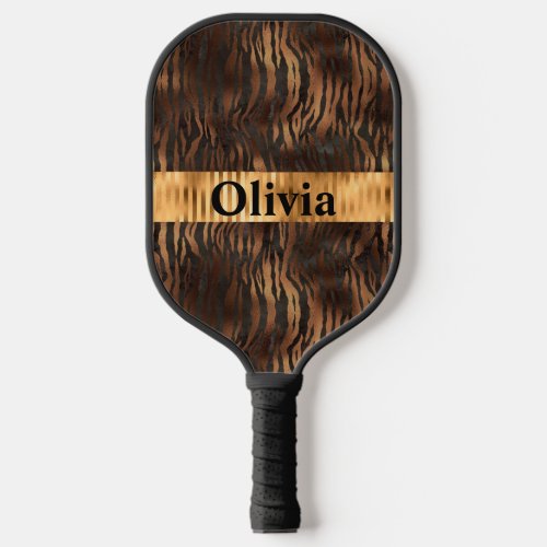 Name Personalized Tiger Print Gold Pickleball Paddle