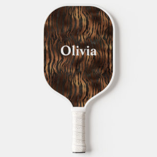 Name Personalized Tiger Print White Pickleball Paddle