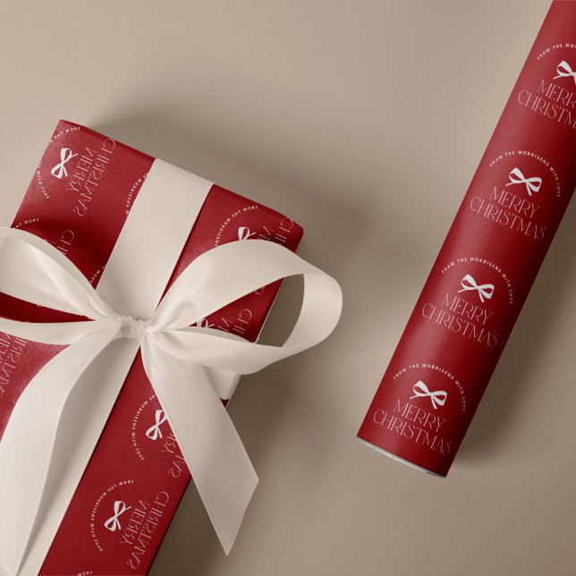 Name personalized white red Merry Christmas  Wrapping Paper (Creator Uploaded)