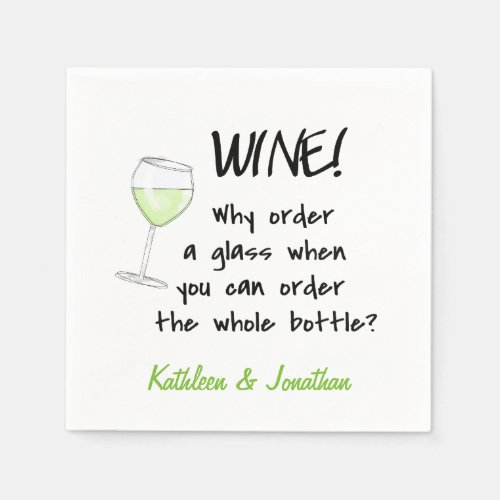 Name Personalized White Wine Funny Word Design Art Paper Napkins