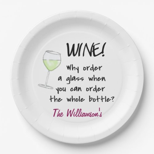 Name Personalized White Wine Funny Word Saying Paper Plates