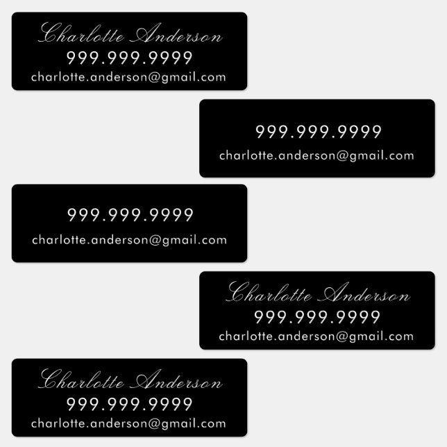 Name phone email black white script labels (Group)
