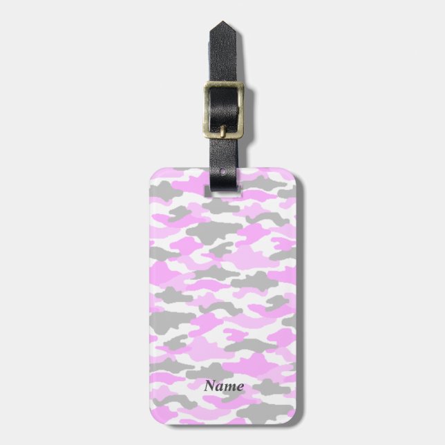 Name Phone Number Custom Camouflage (Pink) Luggage Tag (Front Vertical)