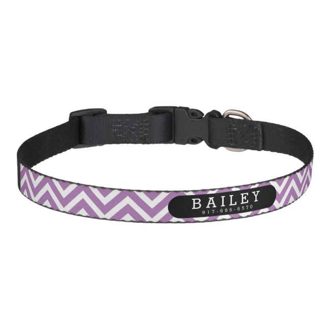 Name & Phone Purple Zigzag Pet Collar (Front)