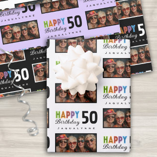 Name Photo 50th Birthday Wrapping Paper