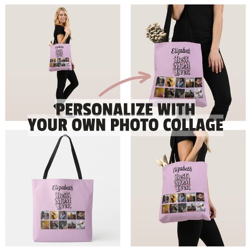 Name Photo Collage Best Mom Ever Cute Keepsake Tote Bag