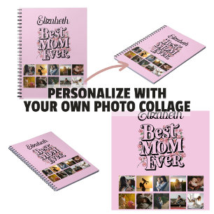 Name Photo Collage Best Mom Ever Retro Typography Notebook