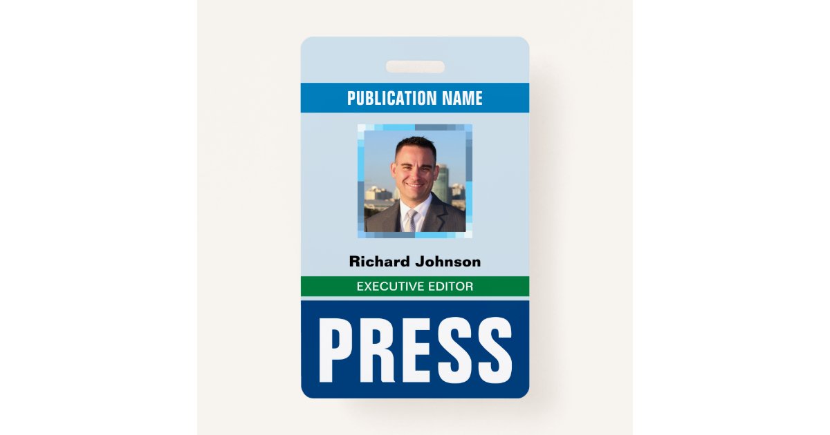 Name Photo Journalist Reporter Press Pass ID Card Badge Zazzle