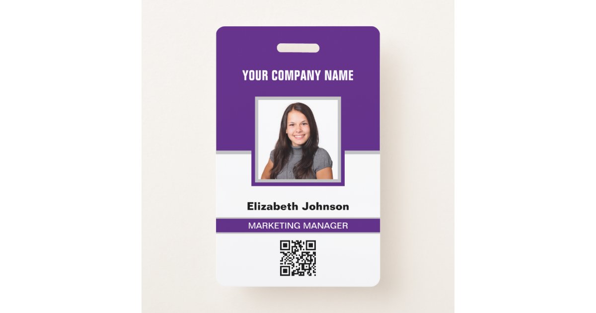 Name Photo Logo Qr Code Corporate Employee Id Card Badge Zazzle 