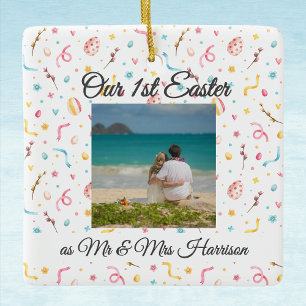 Name Photo   Newlyweds Keepsake Our 1st Easter  Ceramic Ornament