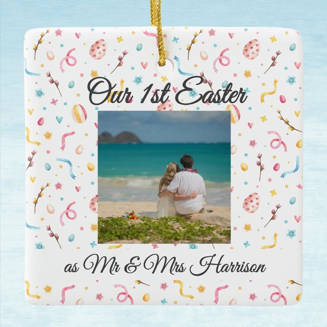 Name Photo | Newlyweds Keepsake Our 1st Easter  Ceramic Ornament (Creator Uploaded)