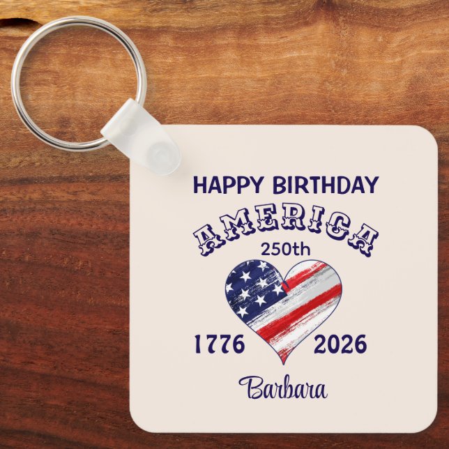 Name, Photo or Logo || Happy Birthday America Keychain (Front)