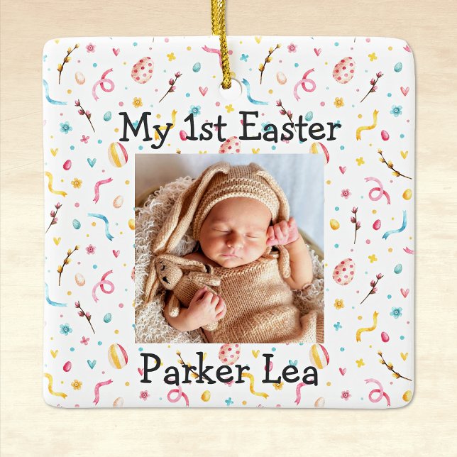 Name Photo Text | Photo Keepsake My 1st Easter  Ceramic Ornament (Creator Uploaded)