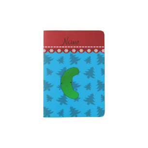 Name pickle sky blue christmas trees passport holder