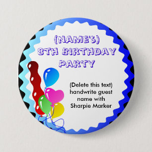 Name Pin Button Birthday Party Favor