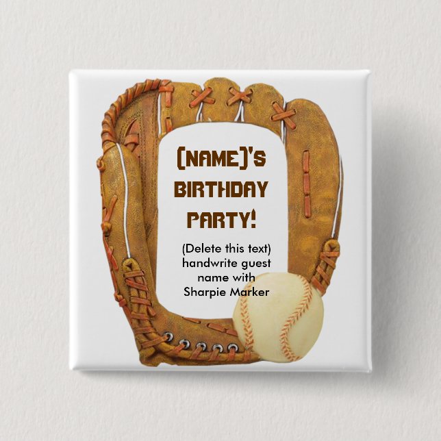 Name Pin Favors for Baseball Party Birthday (Front)