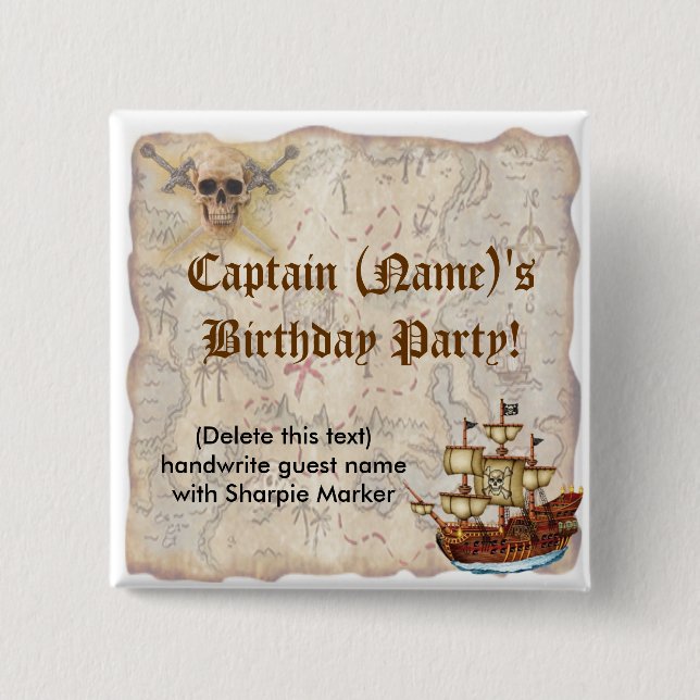 Name Pin Favors for Pirate Birthday Party (Front)