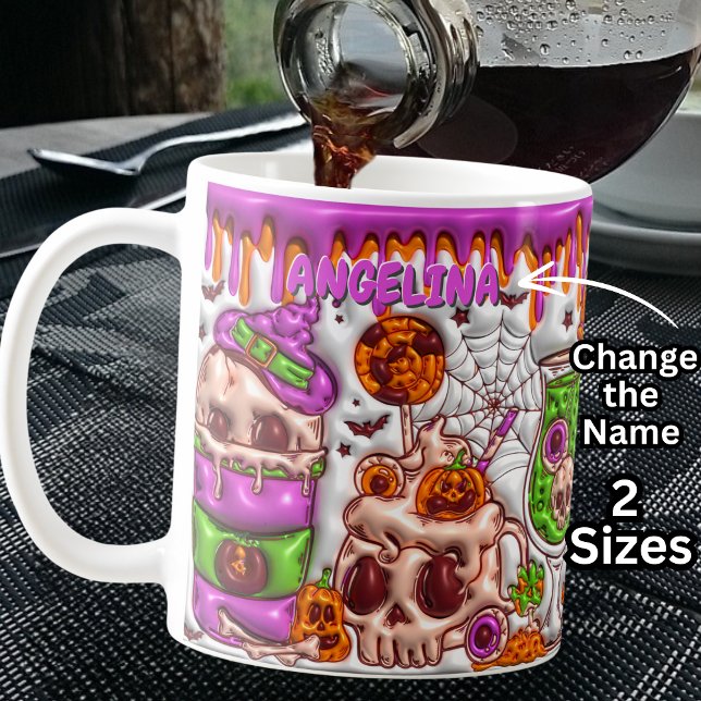 Name Pink 3D effect Halloween Skull Cocktails Coffee Mug (Creator Uploaded)