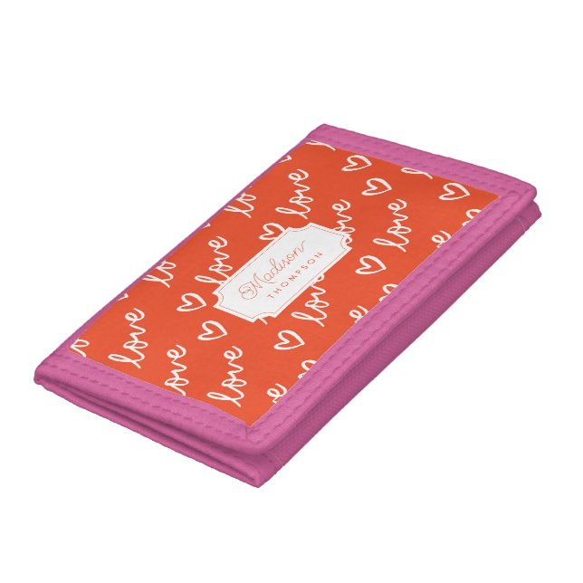 Name pink and red self love illustrations trifold wallet (Bottom)