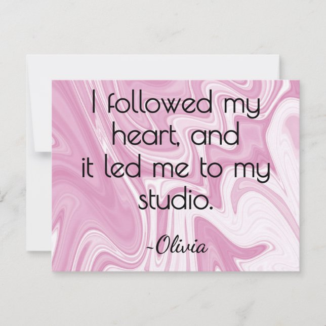 Name, Pink and White Marbled Ink All-Occasion Flat Note Card (Front)