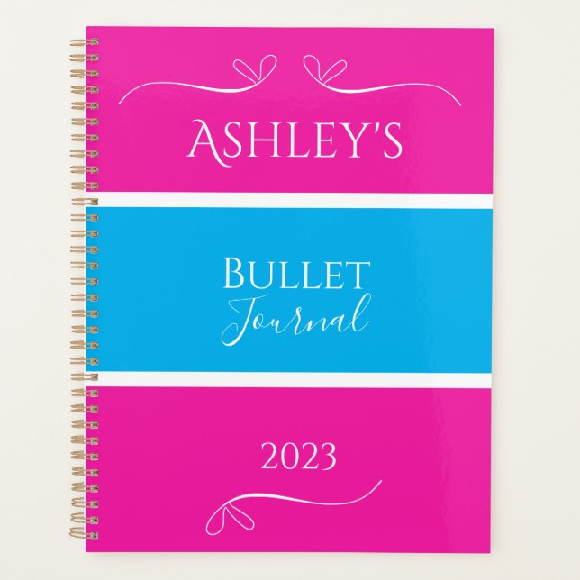 Name Pink Blue Modern Bullet Journal Planner (Front)