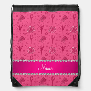 Name pink cheerleading pompoms bullhorns stars drawstring bag