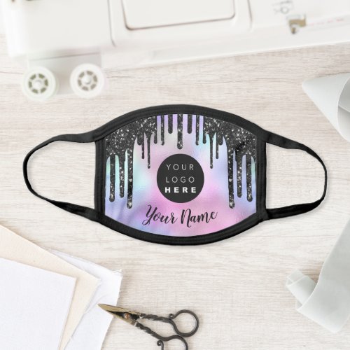 Name Pink Glitter Logo Drips Holograph Unicorn Face Mask