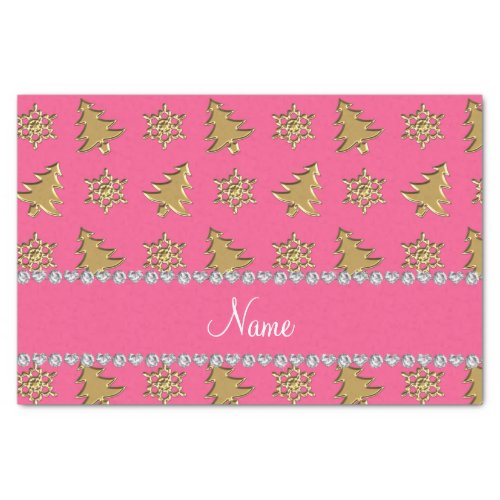 Name pink gold christmas trees snowflakes tissue paper