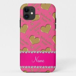 Name pink gold hearts bachelorette party iPhone 11 case