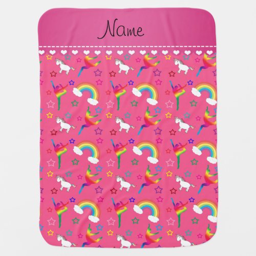 Name pink gymnastics rainbows unicorns baby blanket