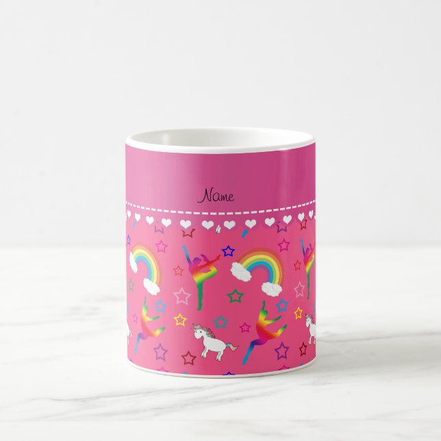Name pink gymnastics rainbows unicorns coffee mug (Center)