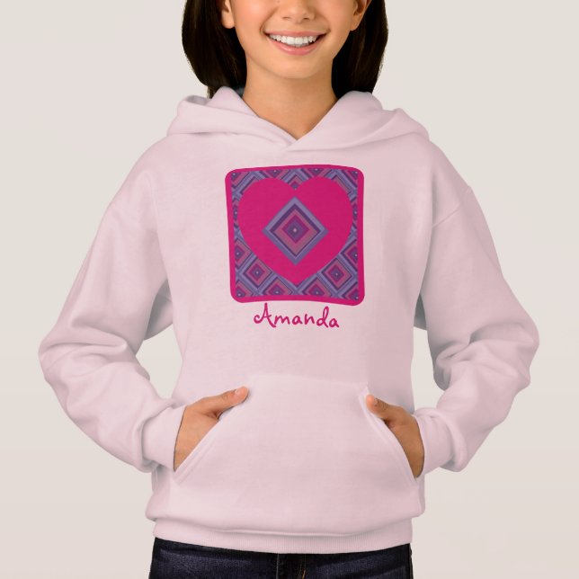 Name Pink Heart Purple Diamond Pattern Colorful  Hoodie (Front)