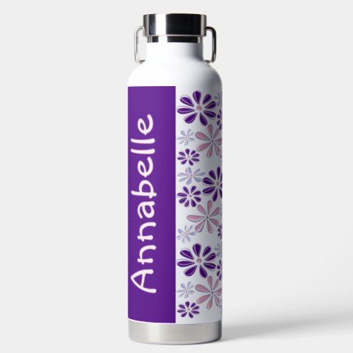 Name Pink Indigo Blue Flower Doodle Pattern Water Bottle