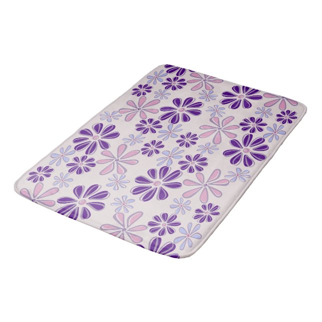 Name Pink Indigo Flower Doodle Bath Mat (Angled)