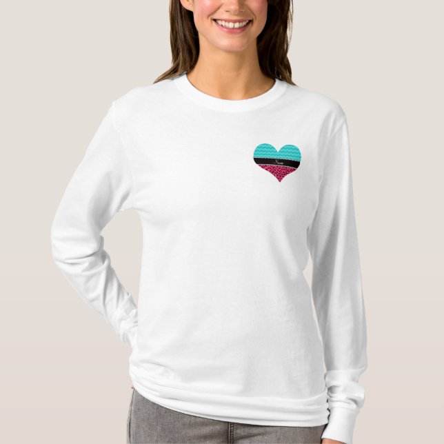 Name pink leopard turquoise chevrons T-Shirt (Front)