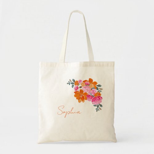 Name Pink Orange Bridal Shower Bachelorette Favor Tote Bag