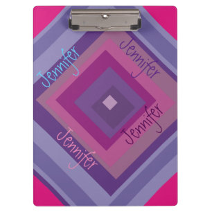 Name Pink Purple Diamond Pattern Asymmetrical Art Clipboard