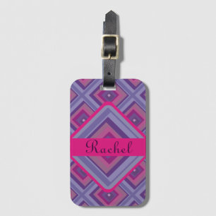 Name Pink Purple Diamond Pattern Checker Pretty  Luggage Tag