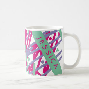Name Pink Purple Teal Shapes Candy Lines Abstract Coffee Mug
